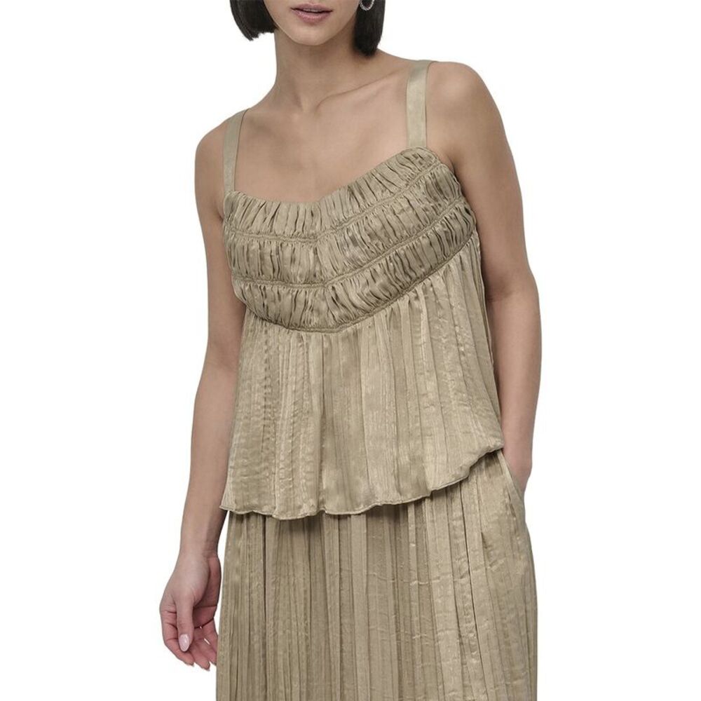 Dkny Womens Crushed Crease Top, Brown